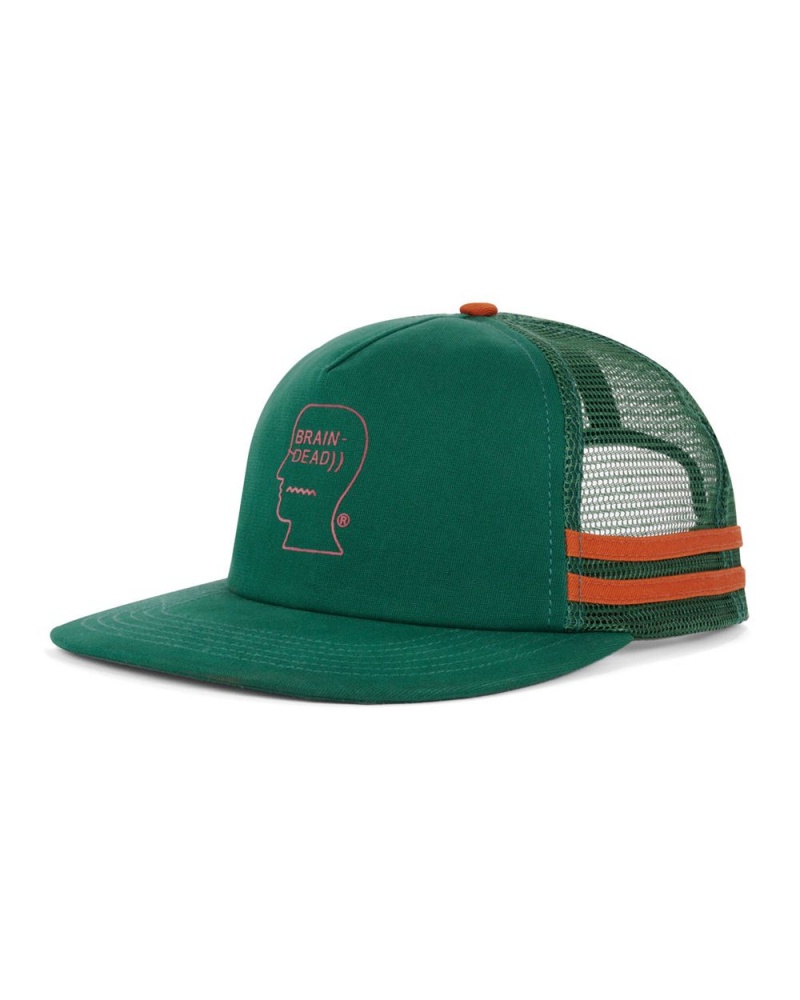 Green Brain Dead Logohead 5 Panel Trucker Cap | USA NTIL09217