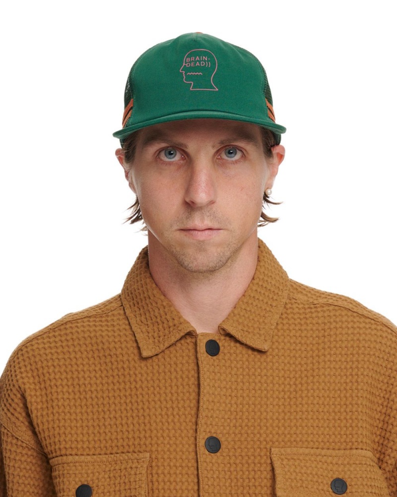 Green Brain Dead Logohead 5 Panel Trucker Cap | USA NTIL09217