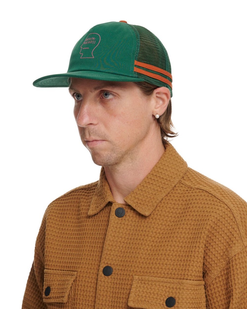 Green Brain Dead Logohead 5 Panel Trucker Cap | USA NTIL09217