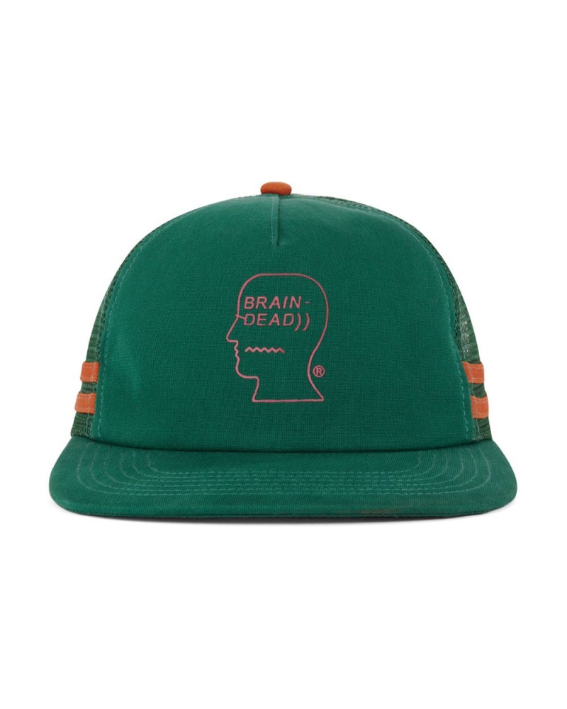 Green Brain Dead Logohead 5 Panel Trucker Cap | USA NTIL09217