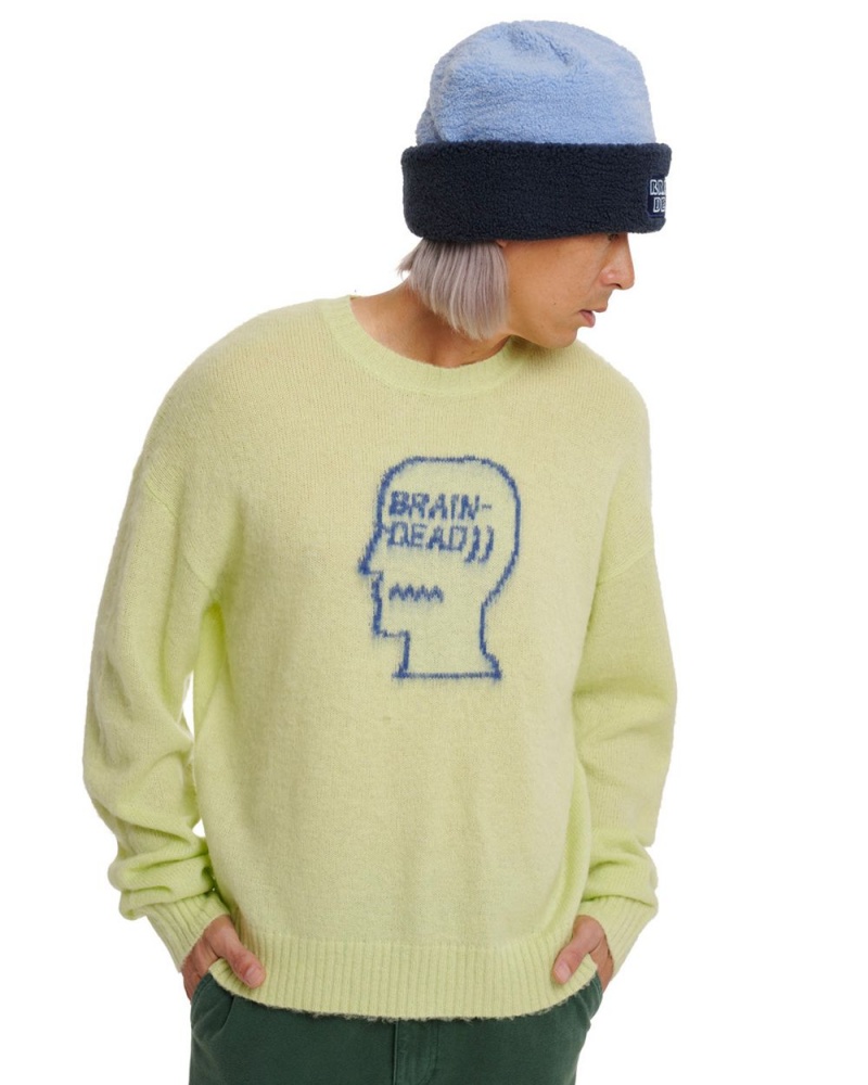 Green Brain Dead Logohead Pile Crewneck Sweater | USA FJIM26457