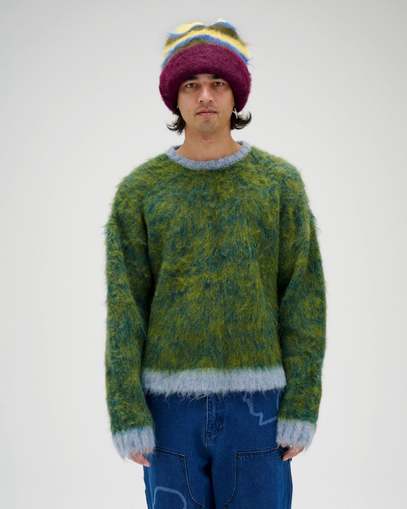 Green Brain Dead Marled Alpaca Crewneck Sweater | USA KCZL74065