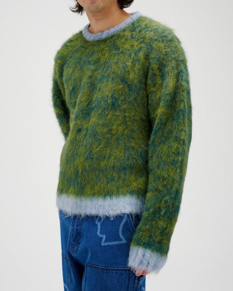 Green Brain Dead Marled Alpaca Crewneck Sweater | USA KCZL74065