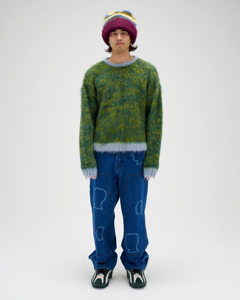 Green Brain Dead Marled Alpaca Crewneck Sweater | USA KCZL74065