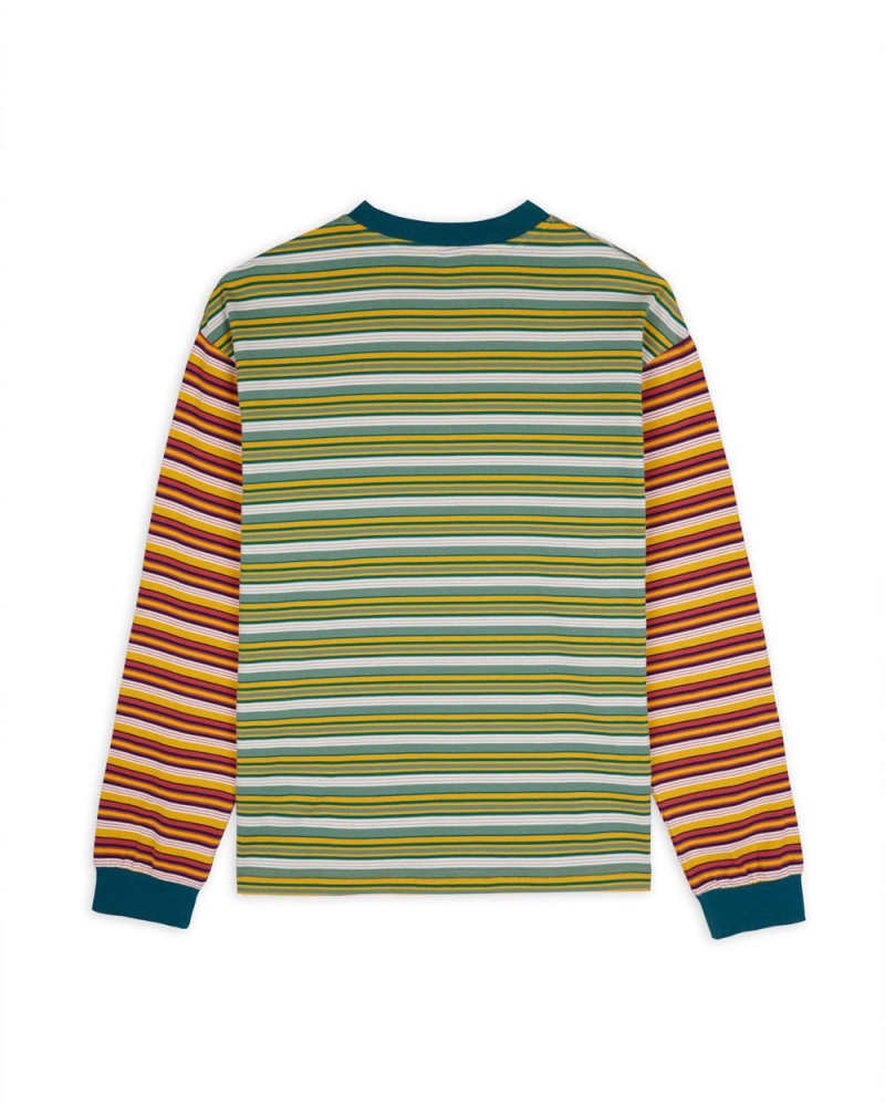 Green Brain Dead Nineties Blocked Striped Long Sleeve T-Shirt | USA VLPR19657