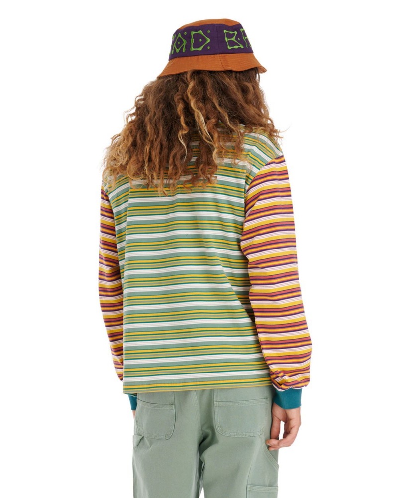 Green Brain Dead Nineties Blocked Striped Long Sleeve T-Shirt | USA VLPR19657