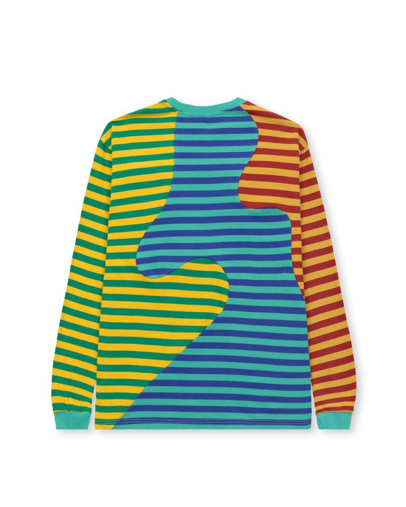 Green Brain Dead Organic Paneled Stripe Long Sleeve T-Shirt | USA RMYZ02916