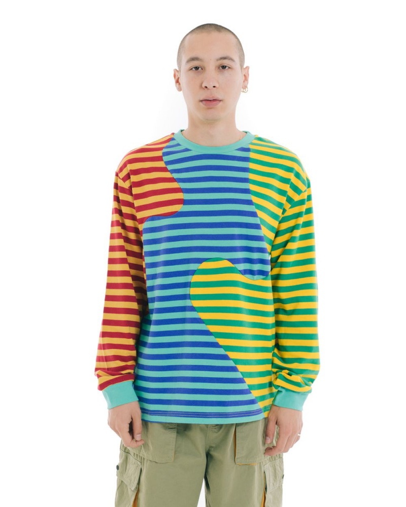 Green Brain Dead Organic Paneled Stripe Long Sleeve T-Shirt | USA RMYZ02916