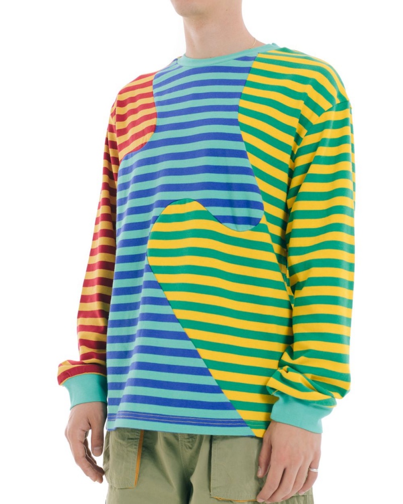 Green Brain Dead Organic Paneled Stripe Long Sleeve T-Shirt | USA RMYZ02916