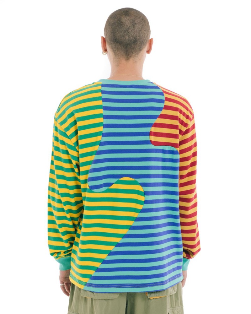 Green Brain Dead Organic Paneled Stripe Long Sleeve T-Shirt | USA RMYZ02916