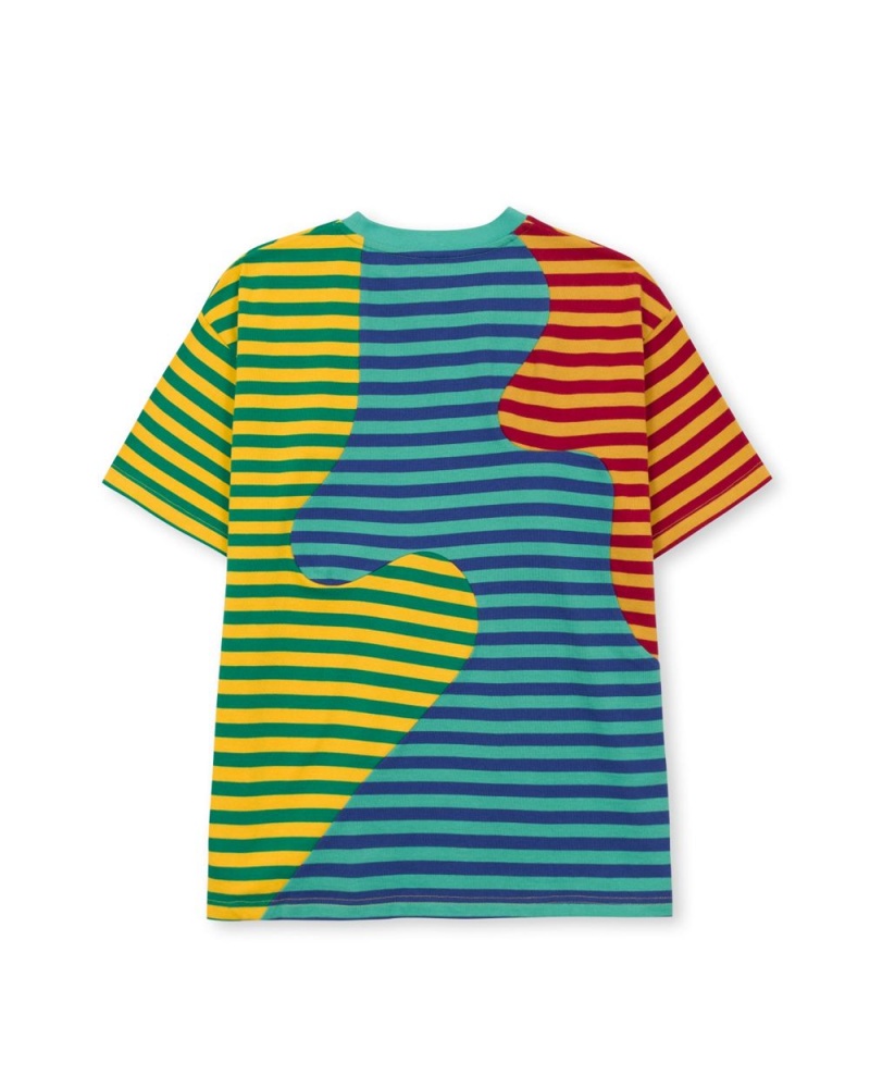 Green Brain Dead Organic Paneled Stripe T-Shirt | USA DBAN52719