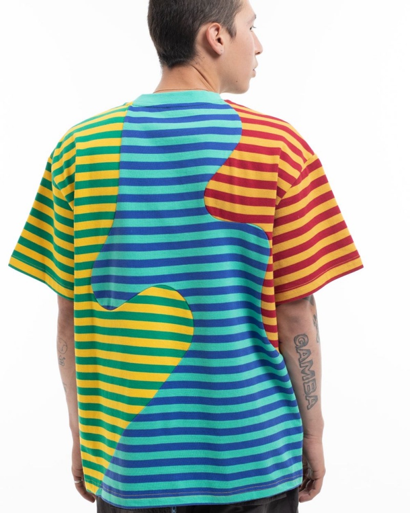 Green Brain Dead Organic Paneled Stripe T-Shirt | USA DBAN52719