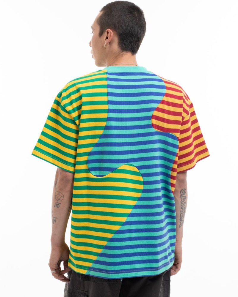 Green Brain Dead Organic Paneled Stripe T-Shirt | USA DBAN52719