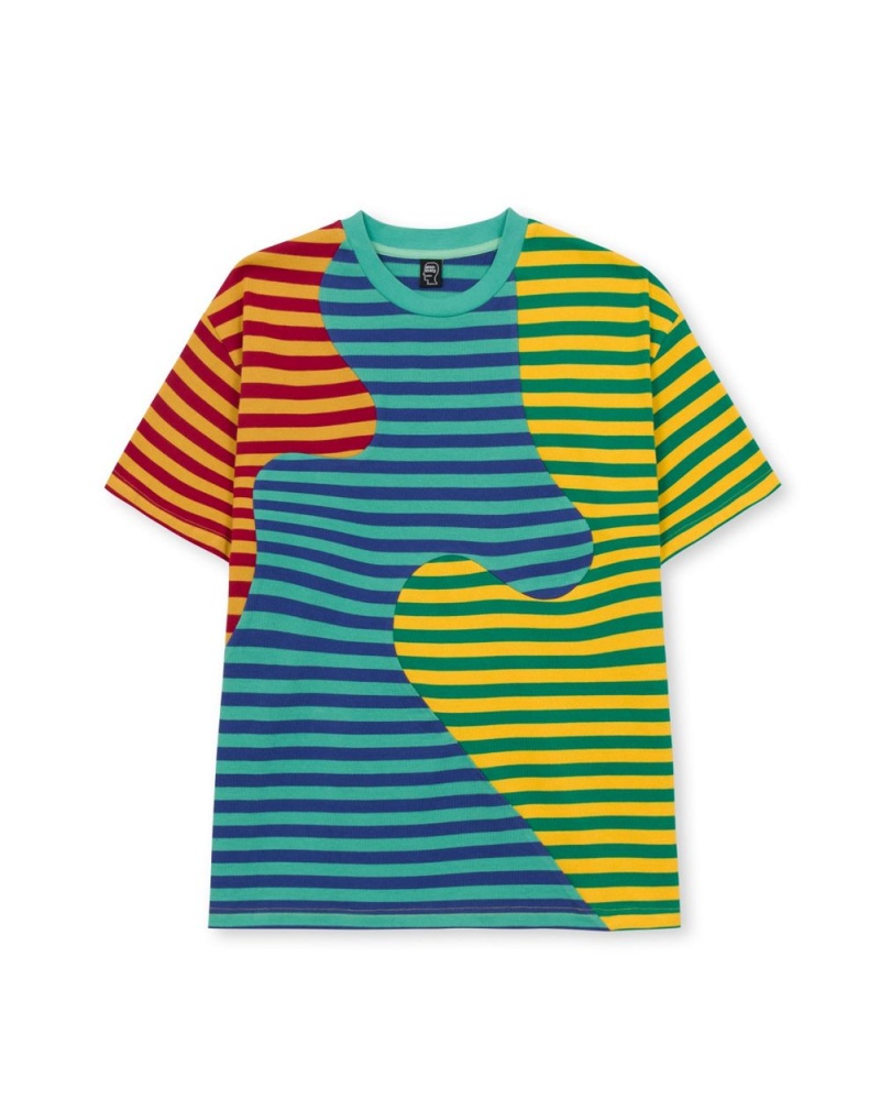 Green Brain Dead Organic Paneled Stripe T-Shirt | USA DBAN52719