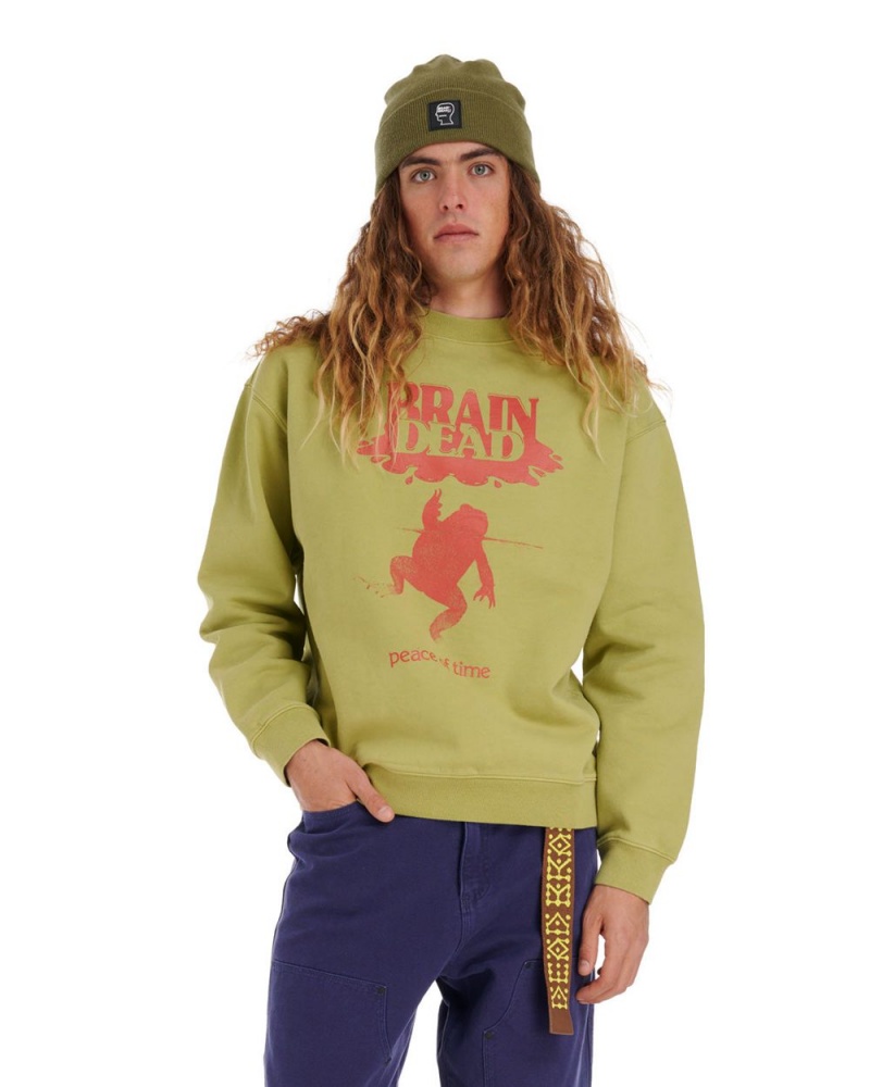 Green Brain Dead Peace Of Time Crewneck Sweatshirt | USA YVUJ54102