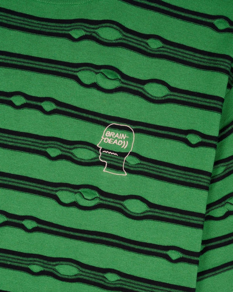 Green Brain Dead Puckered Striped T-Shirt | USA DXGH29704