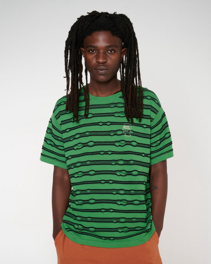 Green Brain Dead Puckered Striped T-Shirt | USA DXGH29704