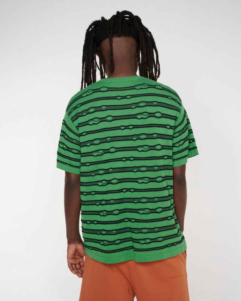 Green Brain Dead Puckered Striped T-Shirt | USA DXGH29704