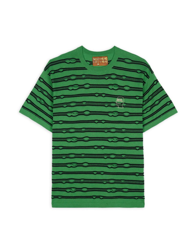 Green Brain Dead Puckered Striped T-Shirt | USA DXGH29704