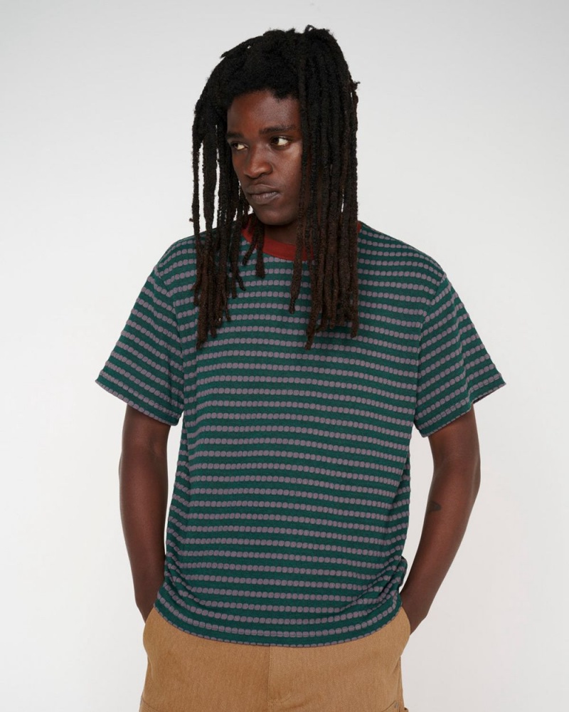 Green Brain Dead Raised Dot Striped T-Shirt | USA CPAI23946