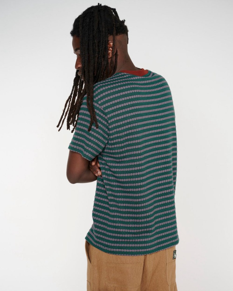 Green Brain Dead Raised Dot Striped T-Shirt | USA CPAI23946