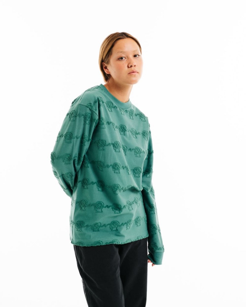 Green Brain Dead Running Head Textured Stripe Long Sleeve T-Shirt | USA CPOU86502