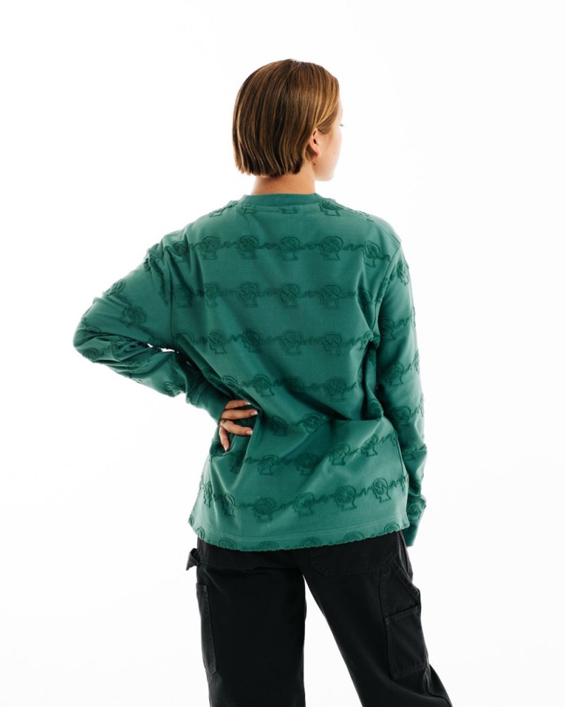 Green Brain Dead Running Head Textured Stripe Long Sleeve T-Shirt | USA CPOU86502