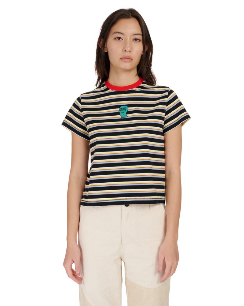 Green Brain Dead Striped Baby Tee T-Shirt | USA GEBX03261