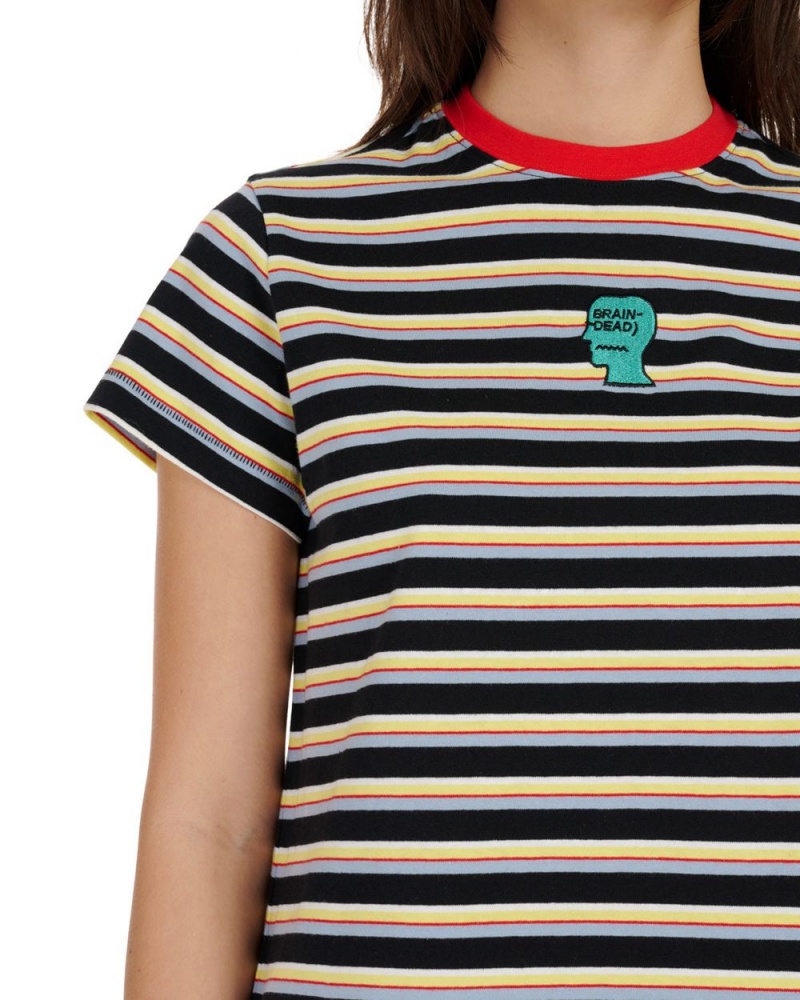 Green Brain Dead Striped Baby Tee T-Shirt | USA GEBX03261