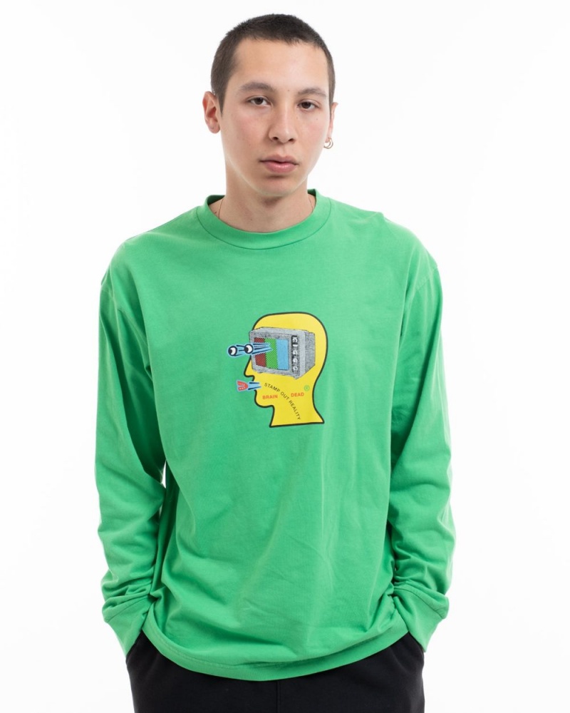 Green Brain Dead Tele Eyes Long Sleeve T-Shirt | USA ZDAN31827