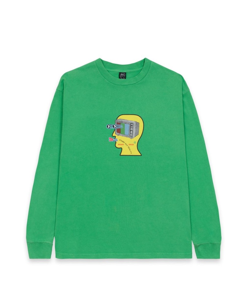 Green Brain Dead Tele Eyes Long Sleeve T-Shirt | USA ZDAN31827