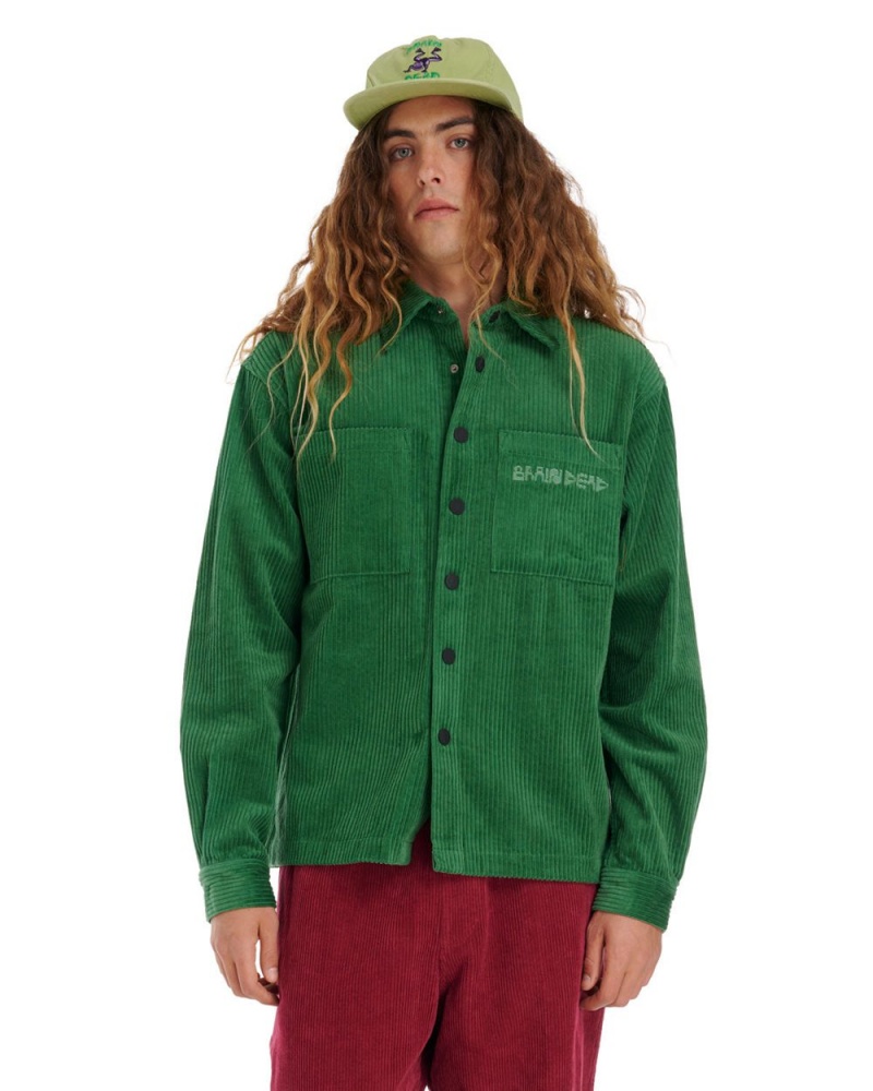 Green Brain Dead Trademark Wide Wale Snap Shirt Jacket | USA ICQX94015