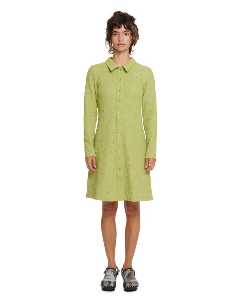 Green Brain Dead Waffle Puff Dress | USA TIBE35062