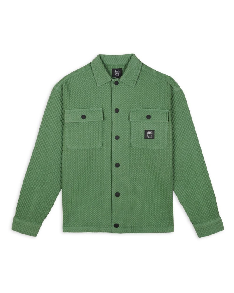 Green Brain Dead Waffle Snap Front Shirt | USA YWKZ03876