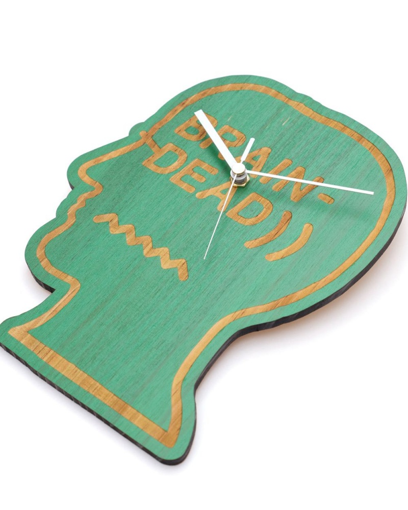 Green Brain Dead Wooden Logo Head Clock Homeware | USA BNHV05287