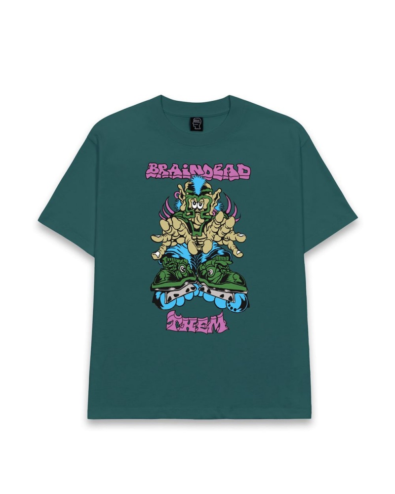 Green Brain Dead X Them Skates Kogan Big Guy T-Shirt | USA XIAY97302