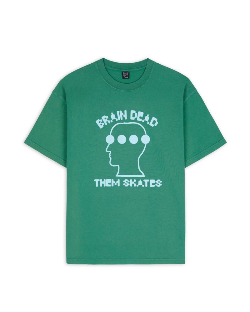 Green Brain Dead X Them Skates Logo Head Dots T-Shirt | USA AFQT25148