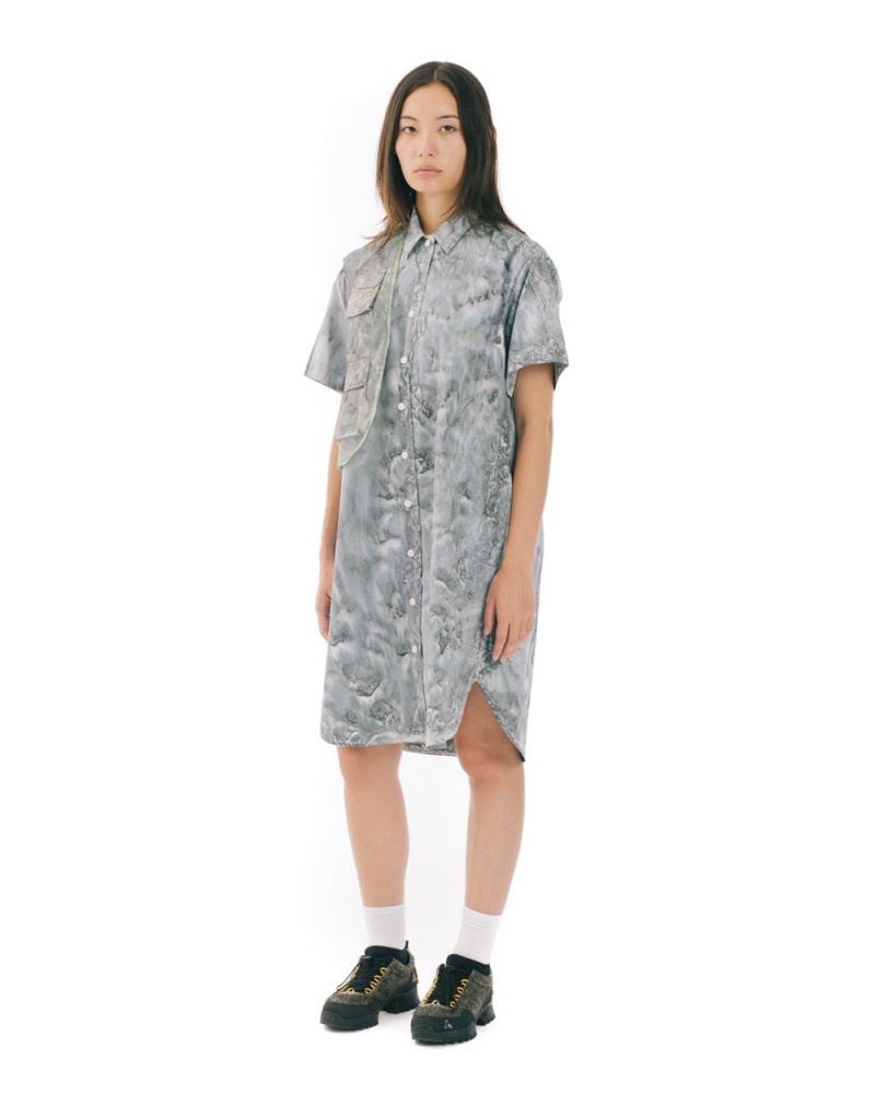 Grey Brain Dead Liquid Dye Utility Shirt Dress | USA VWBU73208