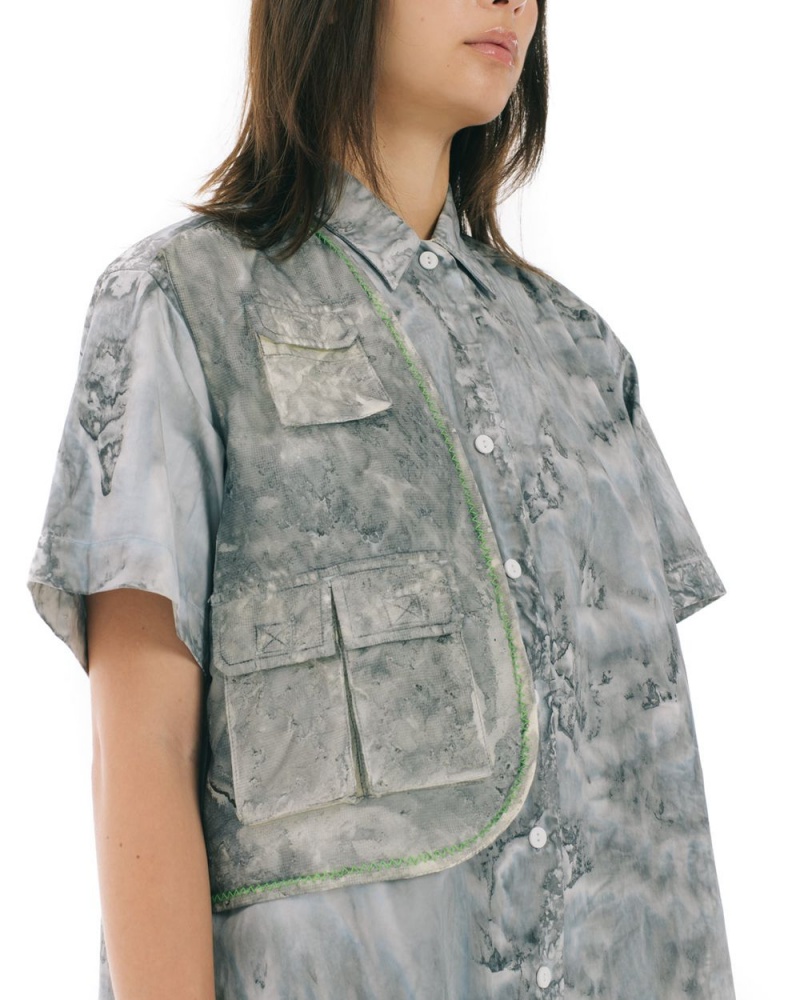 Grey Brain Dead Liquid Dye Utility Shirt Dress | USA VWBU73208