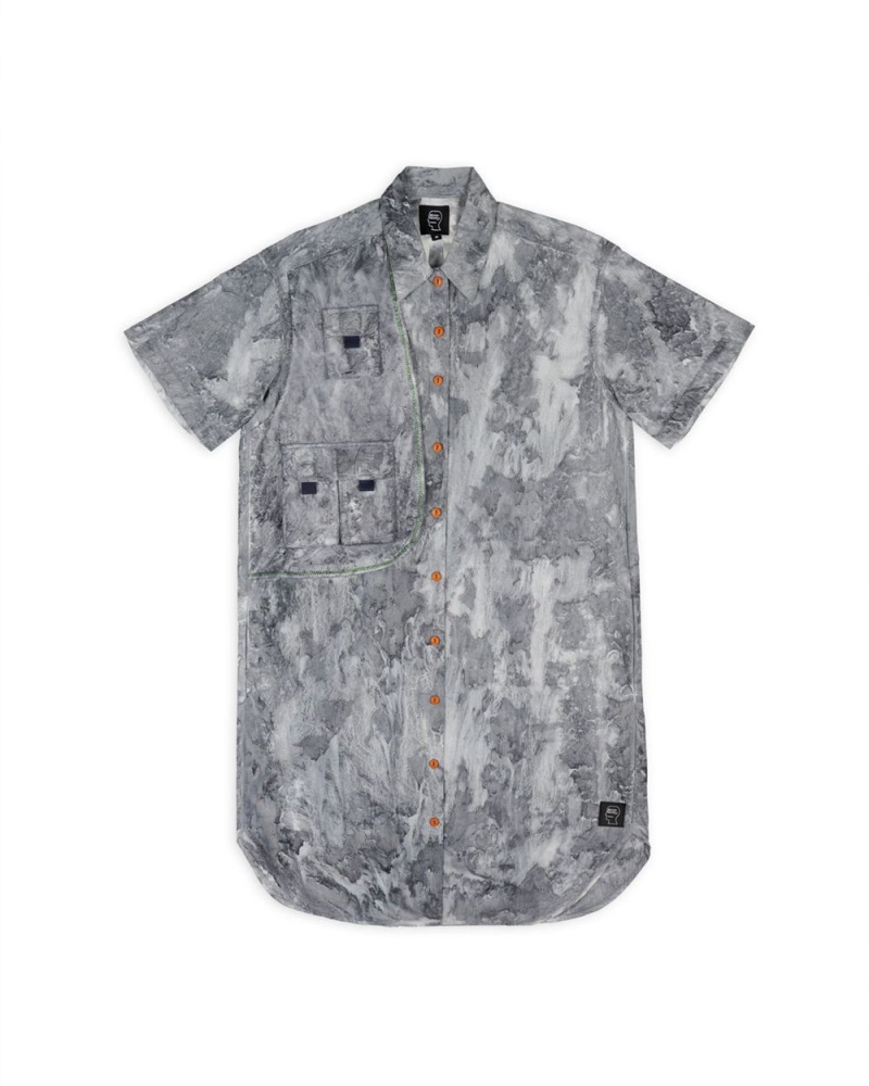 Grey Brain Dead Liquid Dye Utility Shirt Dress | USA VWBU73208