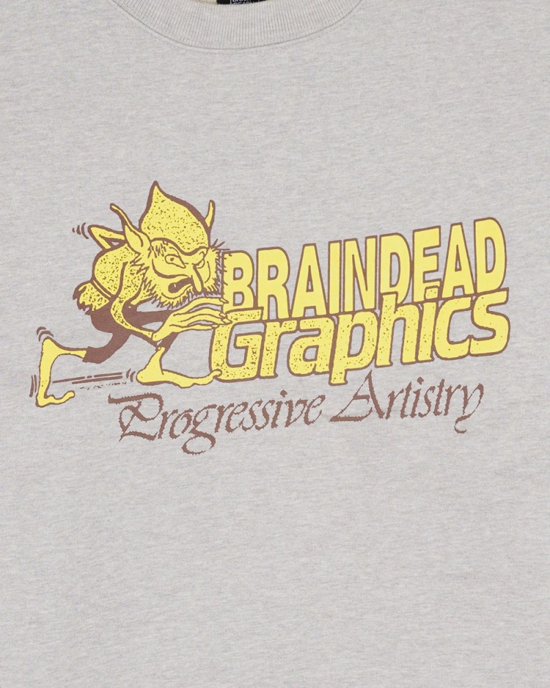 Grey Brain Dead Progressive Artistry Crewneck Sweatshirt | USA URSI93125