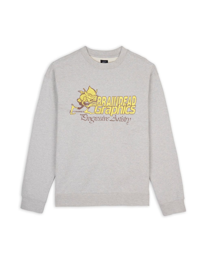 Grey Brain Dead Progressive Artistry Crewneck Sweatshirt | USA URSI93125