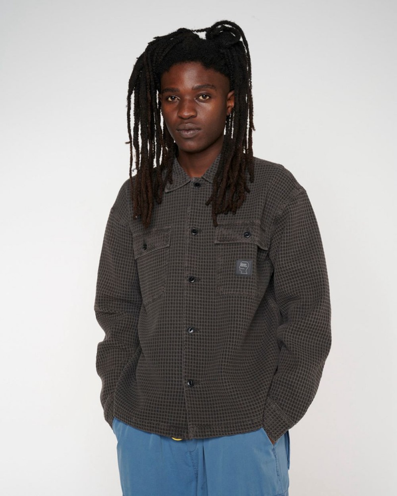 Grey Brain Dead Waffle Button Front Shirt | USA QOES02549