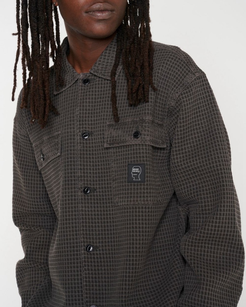 Grey Brain Dead Waffle Button Front Shirt | USA QOES02549