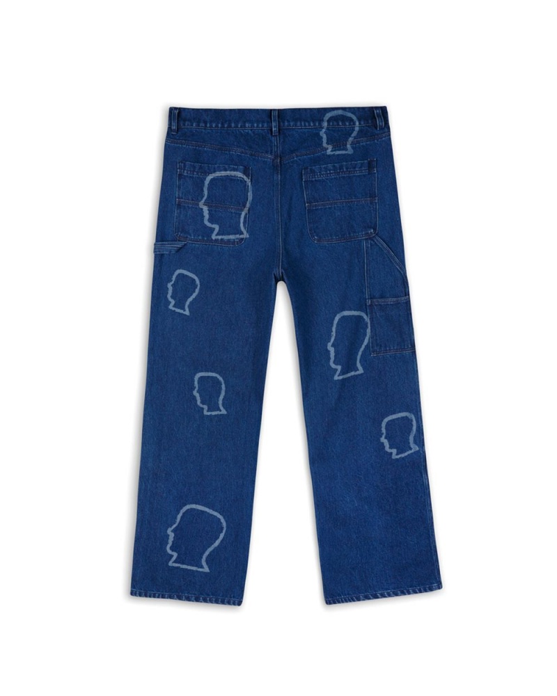 Indigo Brain Dead Logohead Denim Double Knee Utility Pant | USA LANV08695