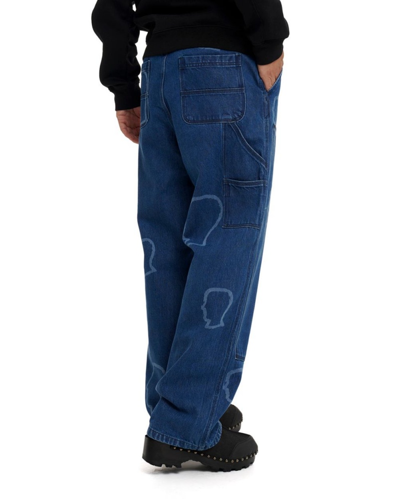 Indigo Brain Dead Logohead Denim Double Knee Utility Pant | USA LANV08695