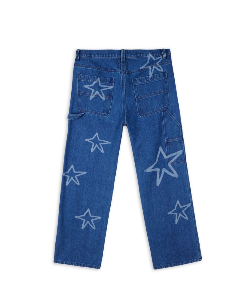 Indigo Brain Dead Stars Denim Double Knee Utility Pant | USA DKCX79463