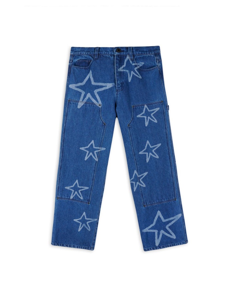 Indigo Brain Dead Stars Denim Double Knee Utility Pant | USA DKCX79463