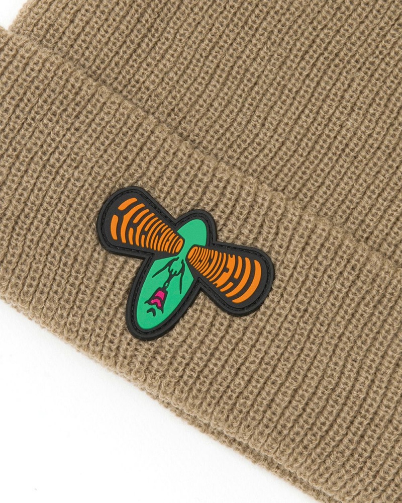 Khaki Brain Dead Brain Eyes Beanie | USA MYTU37208