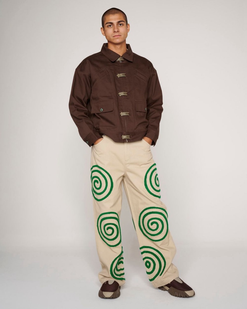 Khaki Brain Dead Swirls Twill Pant | USA VHSP63457